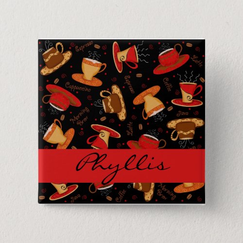 Red  Black Coffee Cups Name Personalized Pin