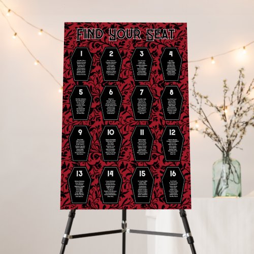 Red Black Coffin Goth Wedding 16 Seating Chart Foam Board