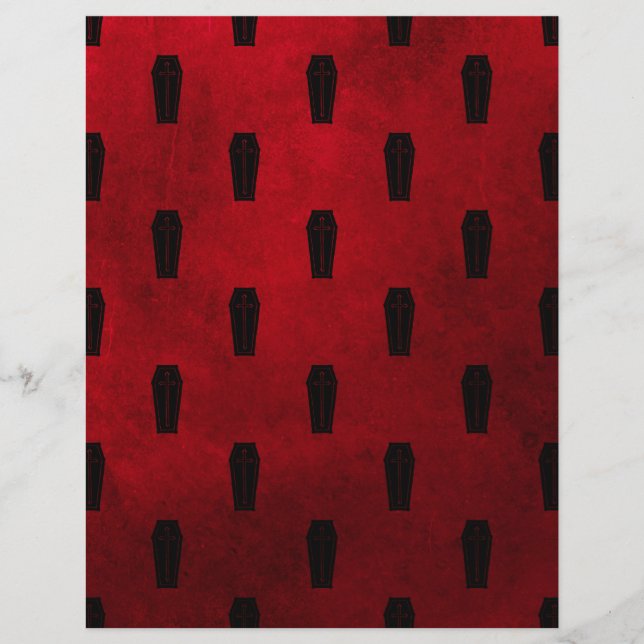 Red & Black Coffins Halloween Scrapbook Paper (Front)
