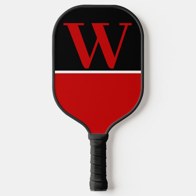 Red & Black College Team Colors Monogram Pickleball Paddle (Front)