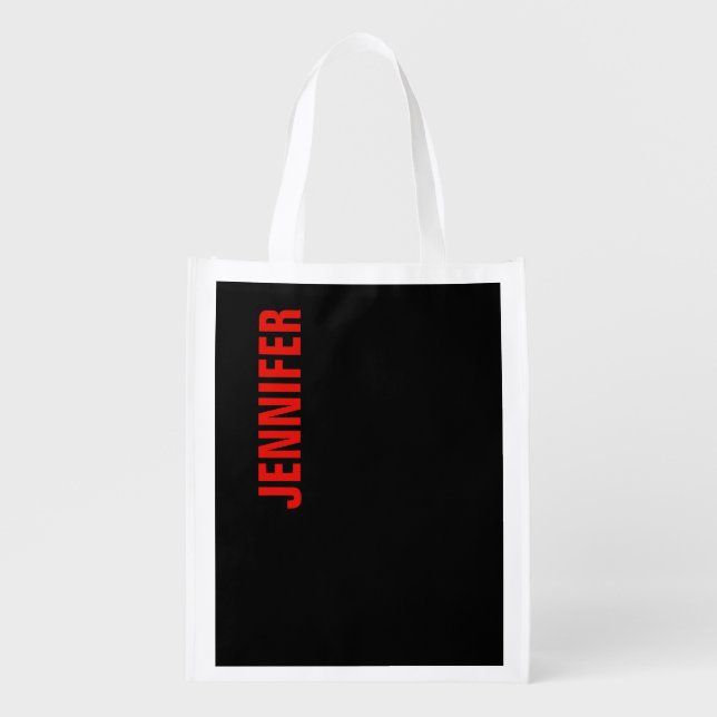 Red Black Color Your Name Customize Personalize Grocery Bag (Front)