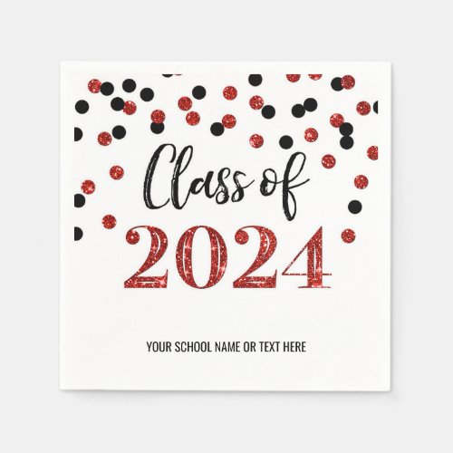 Red Black Confetti Class of 2024  Napkins