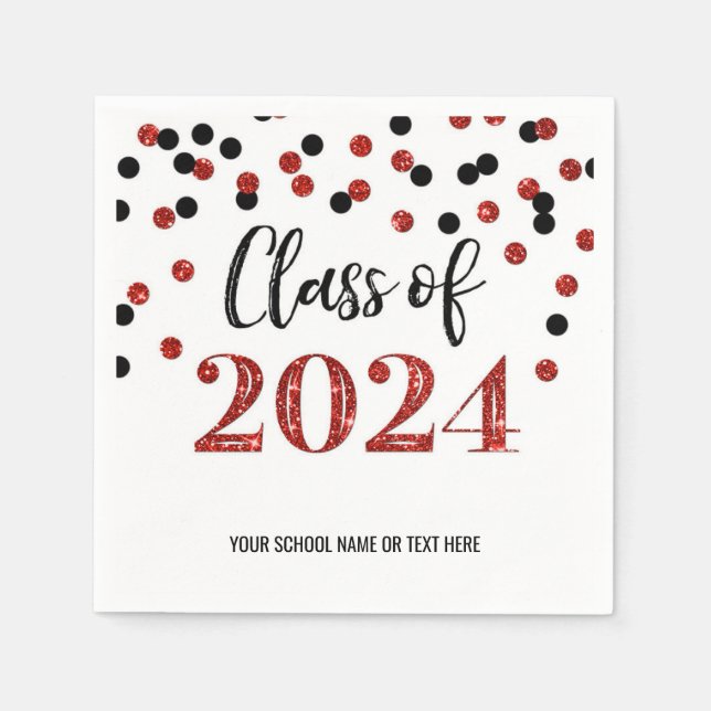 Red Black Confetti Class of 2024  Napkins (Front)