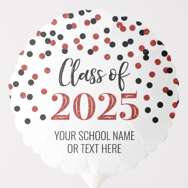 Red Black Confetti Class of 2025 Graduation Balloon (Front)