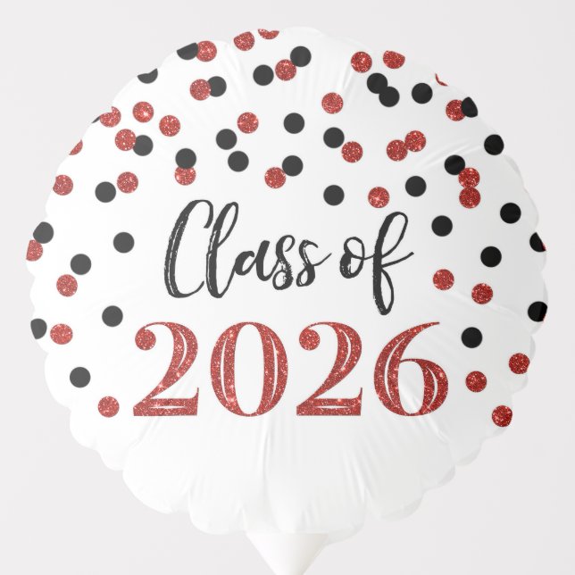 Red Black Confetti Class of 2026 Graduation Balloon (Front)
