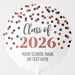 Red Black Confetti Class of 2026 Graduation Balloon