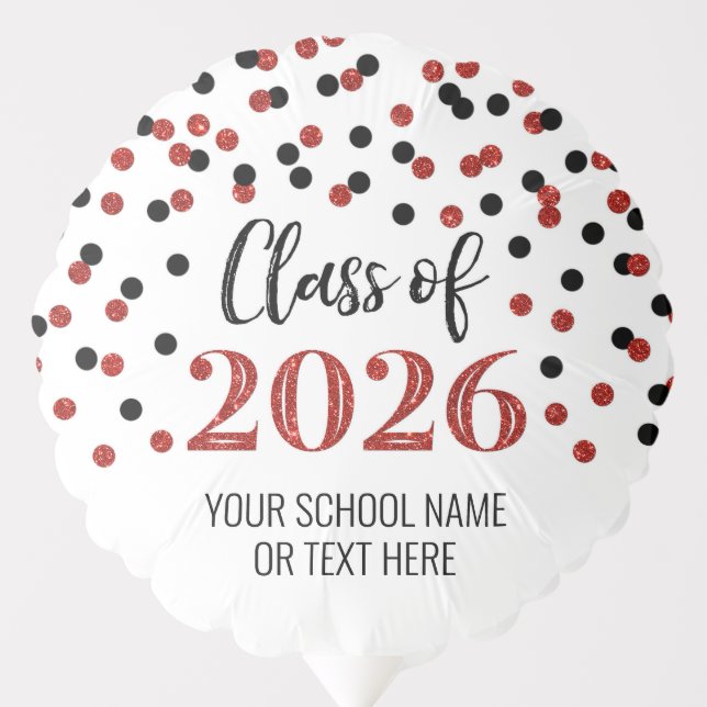 Red Black Confetti Class of 2026 Graduation Balloon (Front)