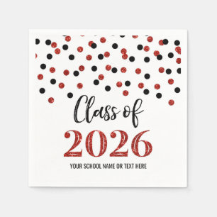 Red Black Confetti Class of 2026 Napkins