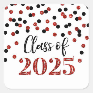 Red Black Confetti Graduation 2025 Square Sticker