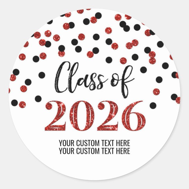 Red Black Confetti Graduation 2026 Classic Round Sticker (Front)