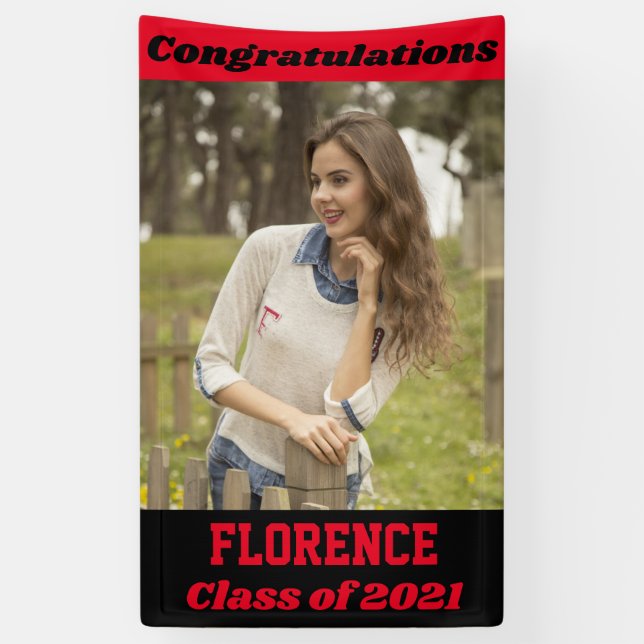 Red Black Congratulations Graduation Banner (Vertical)
