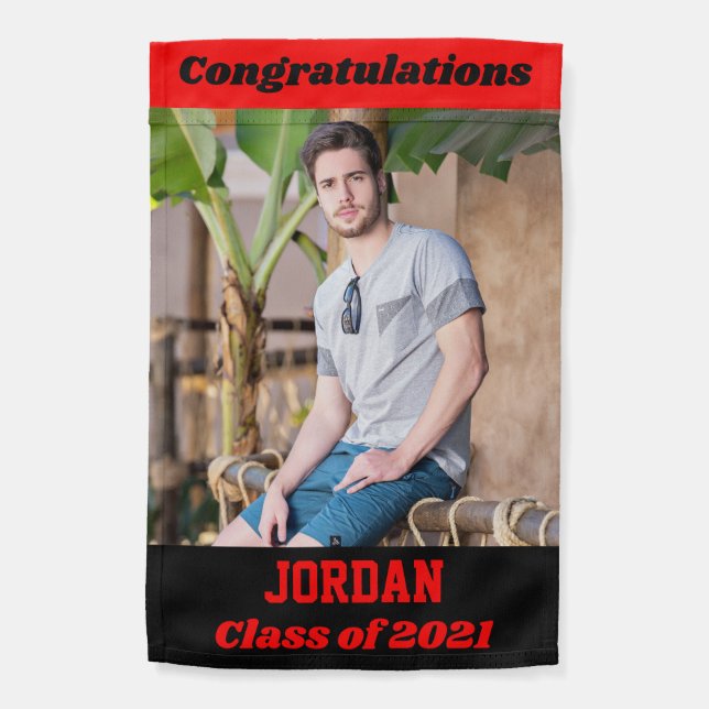 Red Black Congratulations Graduation Garden Flag (Back)