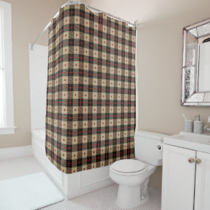 Red Black Contemporary Buffalo Print Pattern Shower Curtain