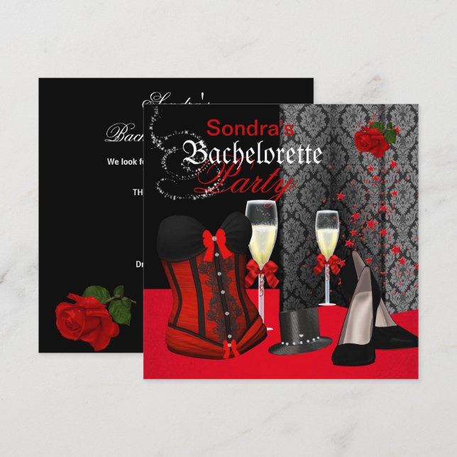 Red Black Corset Bachelorette Party Shoes Invitation (Front/Back)