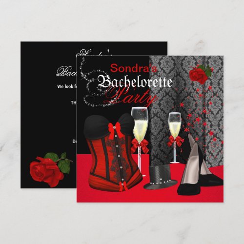 Red Black Corset Bachelorette Party Shoes Personalized Invitation