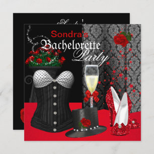 Red Black Corset Bachelorette Party Shoes Invitation