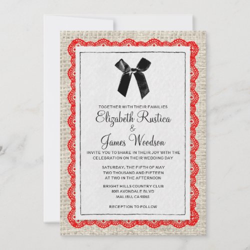 Red &amp; Black Country Burlap Wedding Invitations