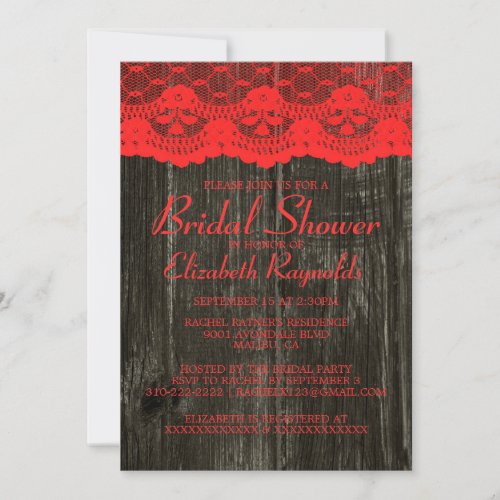 Red &amp; Black Country Lace Bridal Shower Invitations