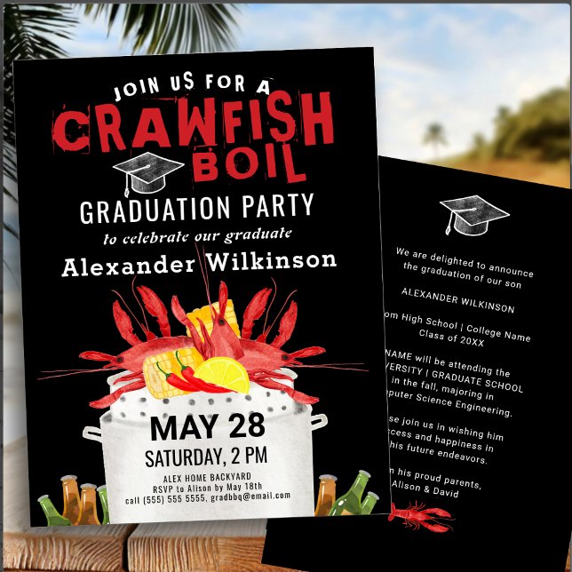 Red Black Crawfish Boil Graduation BBQ Party Invitation (Creator Uploaded)