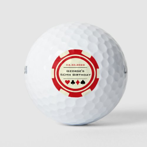 Red Black Cream Poker Chip Vegas Theme Birthday Golf Balls