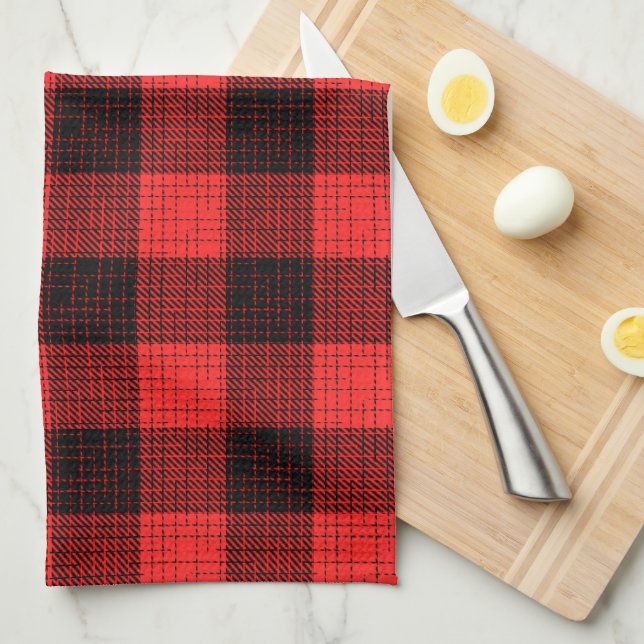  Red Black Crosshatch Buffalo Check Kitchen Towel (Quarter Fold)