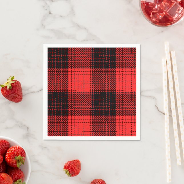  Red Black Crosshatch Buffalo Check Napkins (Insitu)