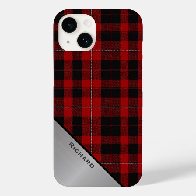 Red & Black Cunningham Plaid & Aluminum Look Case-Mate iPhone Case (Back)