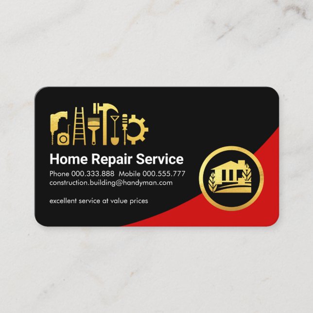 Red Black Curve Construction Builder Business Card (Front)