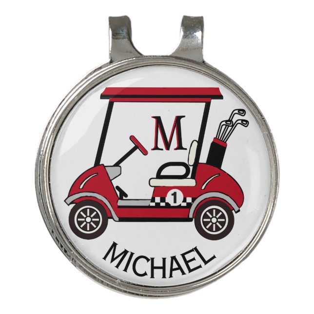 Red & Black  Custom Cart Personalized   Golf Hat Clip (Front)