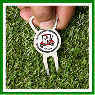 Red & Black Custom Cart Personalized Marker Divot Tool