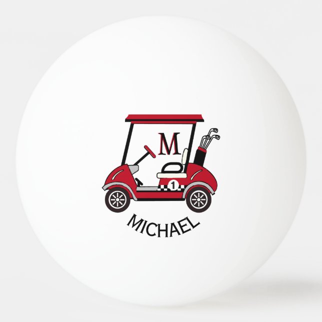 Red & Black Custom Cart Personalized  Ping Pong Ball (Front)
