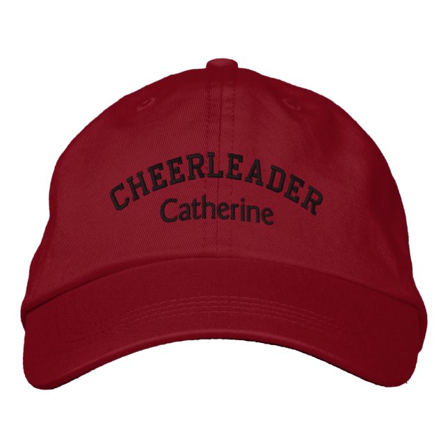 Red & Black Custom Cheerleader's Embroidered Baseball Hat (Front)