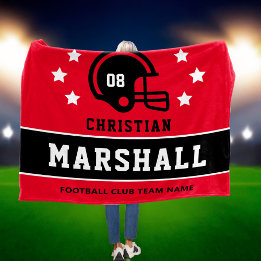 Red Black Custom Football Name Number Fleece Blanket