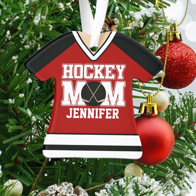 Red/Black Custom Hockey Mom Jersey Ornament (Creator Uploaded)