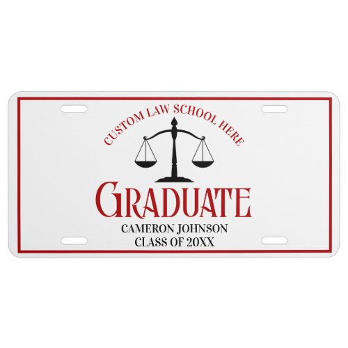 Red Black Custom Law School Graduate License Plate