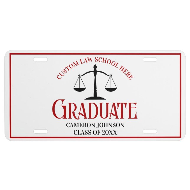 Red Black Custom Law School Graduate License Plate (Front)