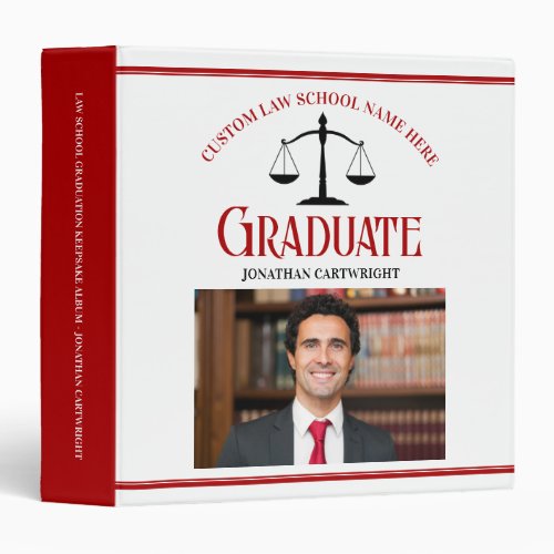 Red Black Custom Law School Graduation Photo Album 3 Ring Binder