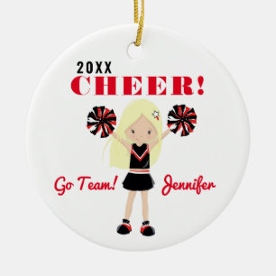 Red & Black Cute Blonde Cheerleader Ornament
