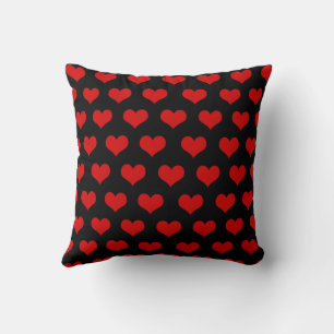 Red Black Cute Cozy Modern Romantic Chic Heart Throw Pillow