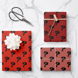 Red & Black Cute Gift Wrapper (Question Mark) Wrapping Paper Sheets