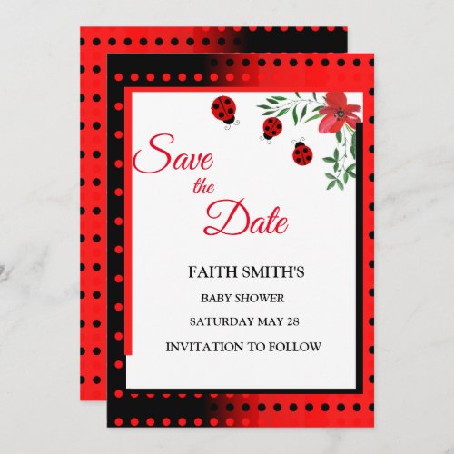 Red  black Cute Ladybugs  Watercolor Flowers  Save The Date