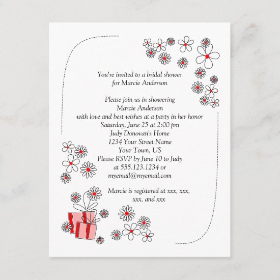 Red Black Daisies Bridal Shower Invite