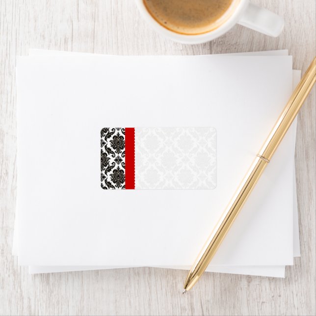 Red & Black Damask #1 Dots Shipping Label (Insitu)