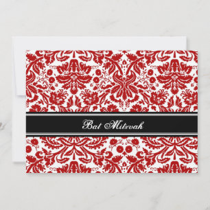Red Black Damask Bat Mitzvah Invitations