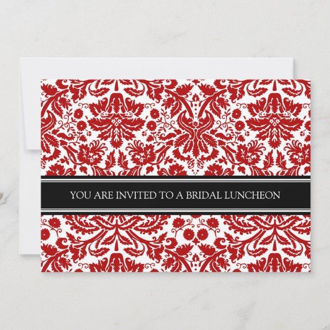 Red Black Damask Bridal Lunch Invitation (Front)
