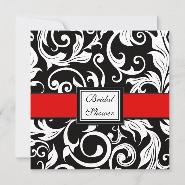 Red & Black Damask Bridal Shower Invitations (Front)