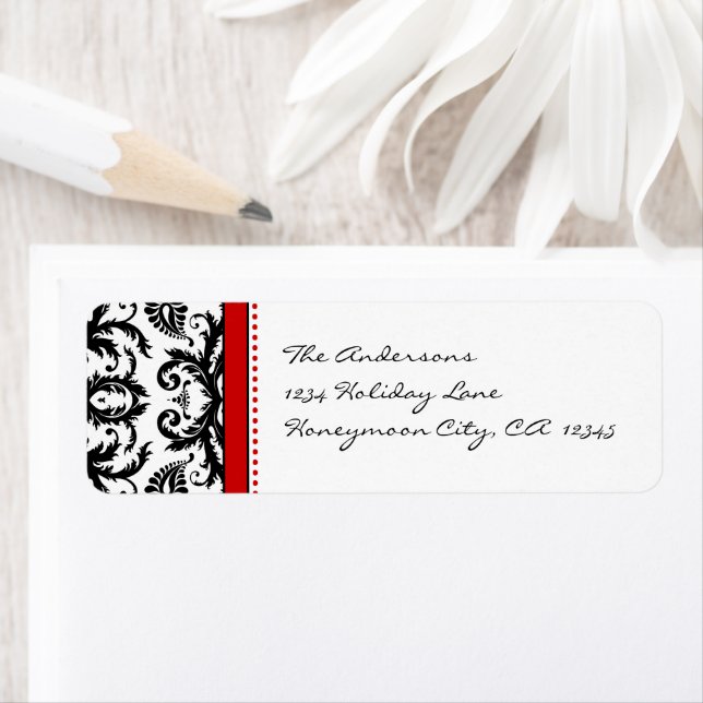 Red & Black Damask Dots Address Labels (Insitu)