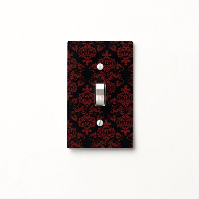 Red & Black Damask Elegant Light Switch Cover (In Situ)