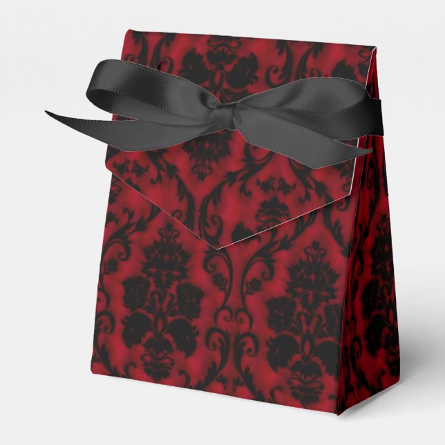 Red Black Damask Favor Boxes (Front Side)