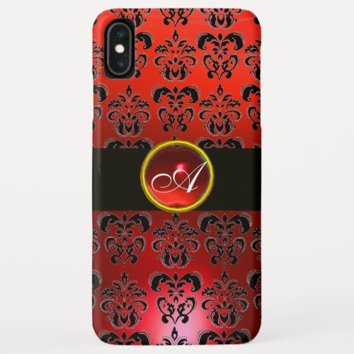 RED BLACK DAMASK GEM STONE MONOGRAM iPhone XS MAX CASE